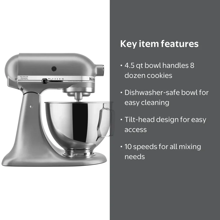 KitchenAid Deluxe 4.5 Quart Tilt-Head Stand Mixer, Silver, Model