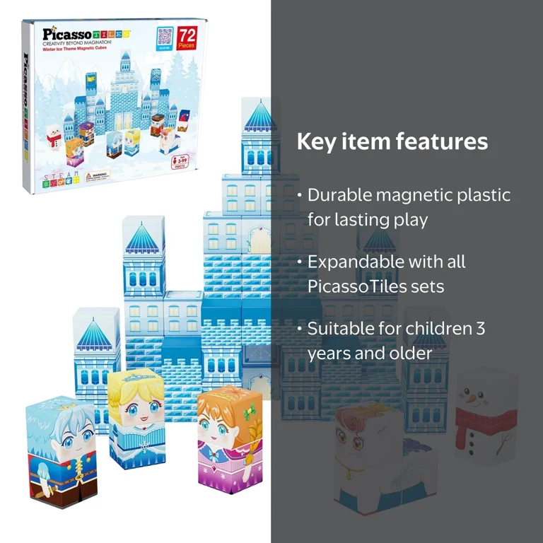PICASSO TILES, 72PCS Magnetic Building Blocks, Winter Ice Theme