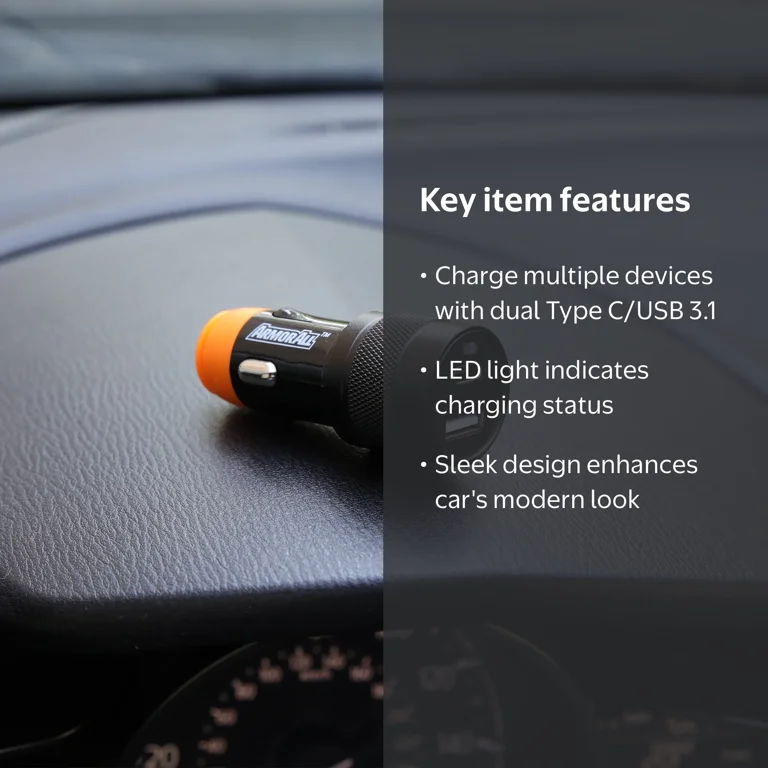 Armor All, Dual Type C & USB Car Charger, 3.1 AMP, Slim Design