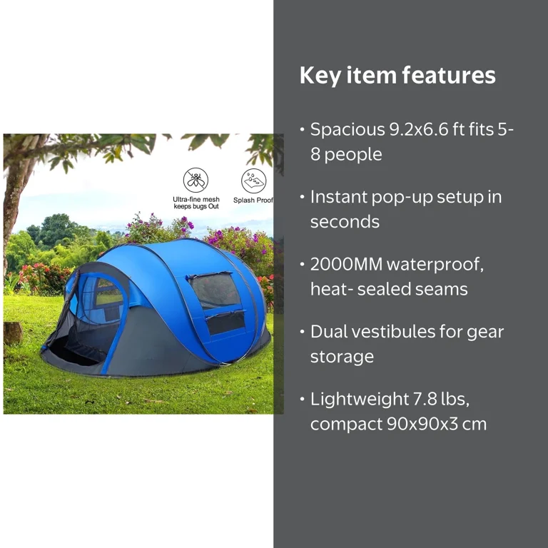 CoPedvic Waterproof 4 Person Pop Up Camping Tent, Large 9.2'x6.6