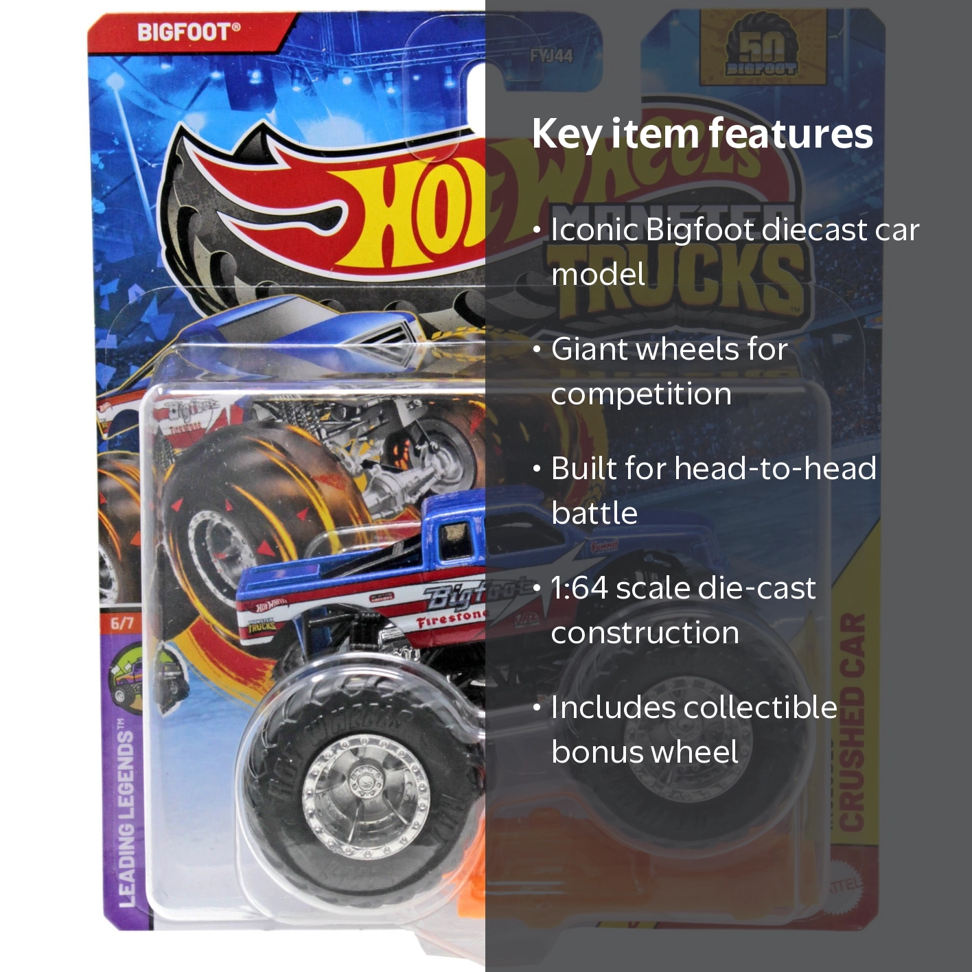 ホットウィール BIG FOOT トレジャーハント Hot Wheels Leading Legend Bigfoot Diecast Car (Red, White & Blue