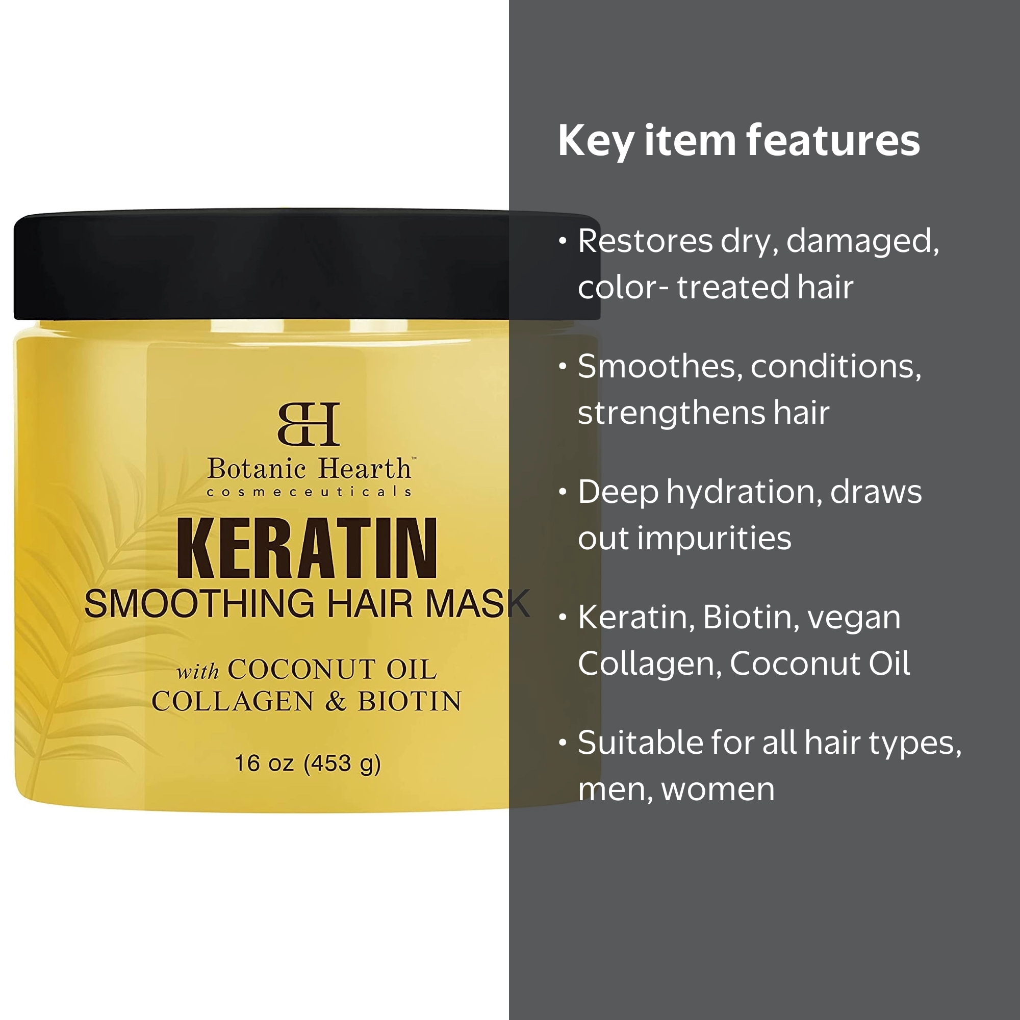 Botanic Hearth, Keratin Hair Mask, 16 oz, Biotin Collagen Coconut