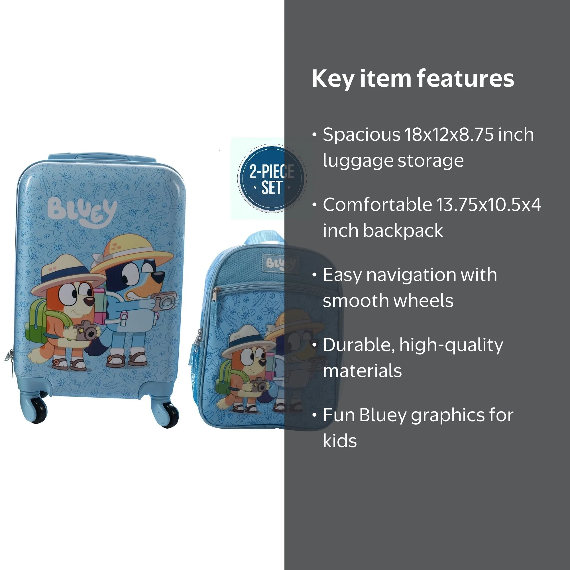 Bluey, Kids Luggage and Backpack Set, 18