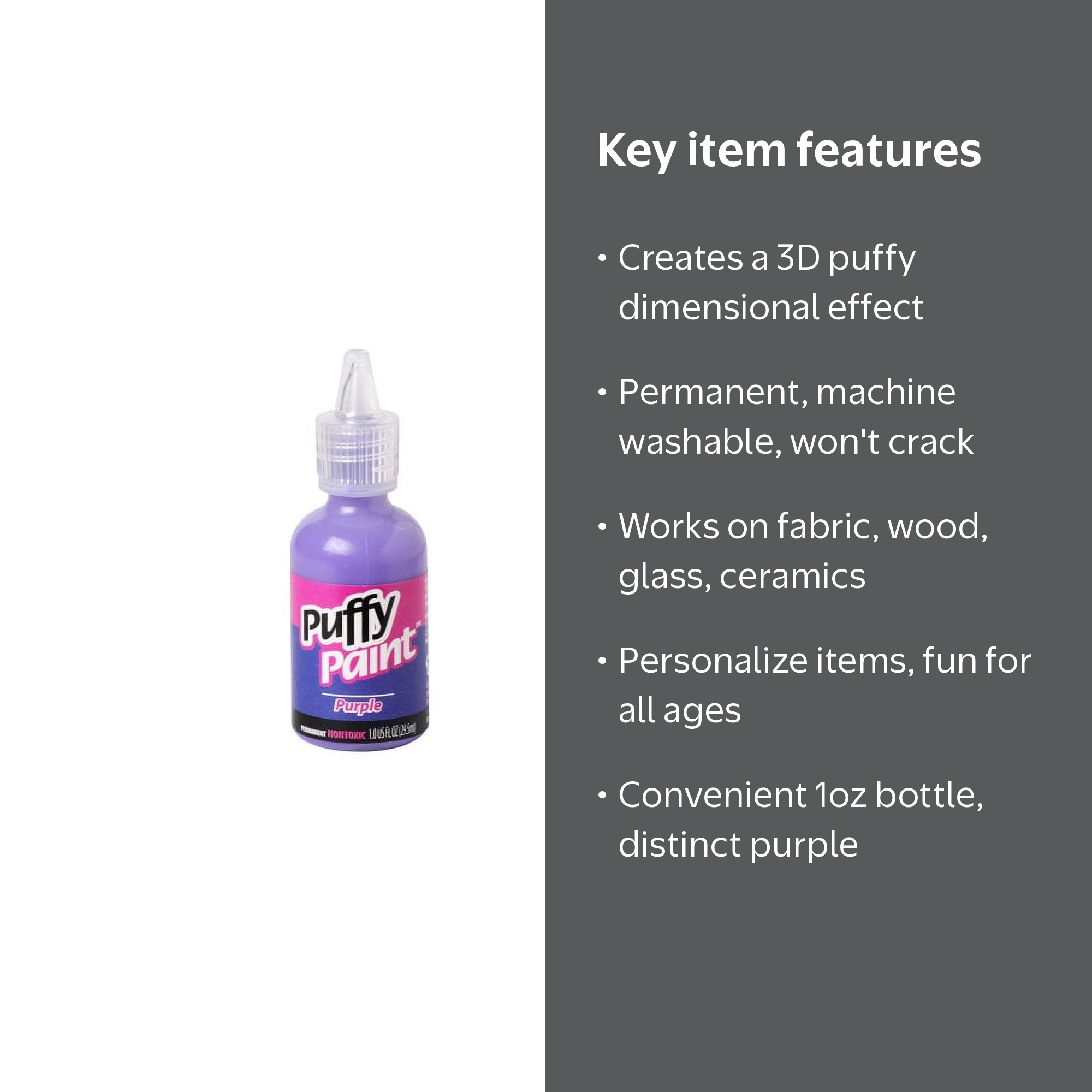 Dr.PUFFY Puffy 3D Puff Paint, Fabric and Multi-Surface, Purple, 1 fl oz