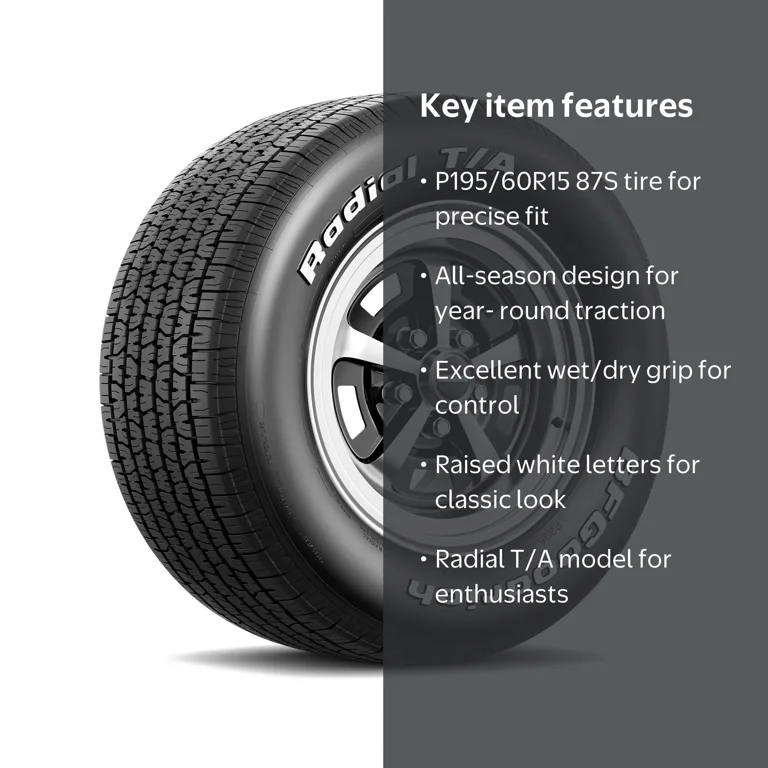 SEV6195/60/ R15 BFグットリッチ　Radial　T/A　㉜ BFGoodrich Radial T/A All-Season Tire, P195/60R15, 87S - Walmart.com