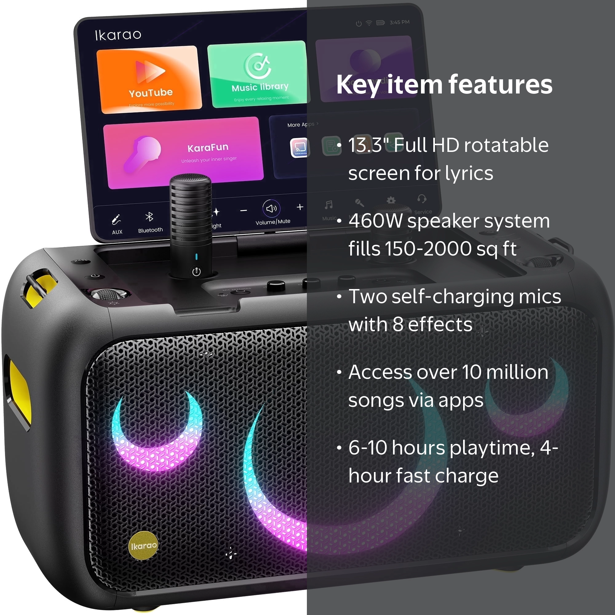 Ikarao Karaoke Machine for Adults, Built-in 13.3-inch Screen