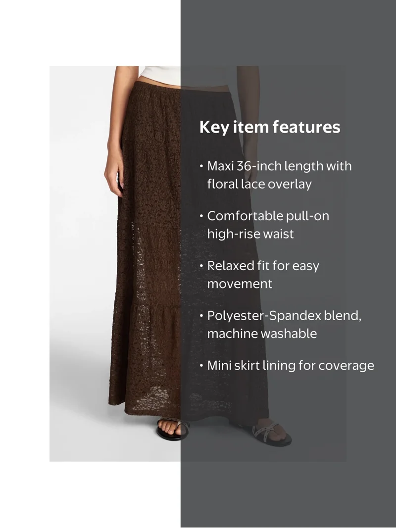 No Boundaries Lace Tiered Maxi Skirt, Women's XXS-XXL - Walmart.com