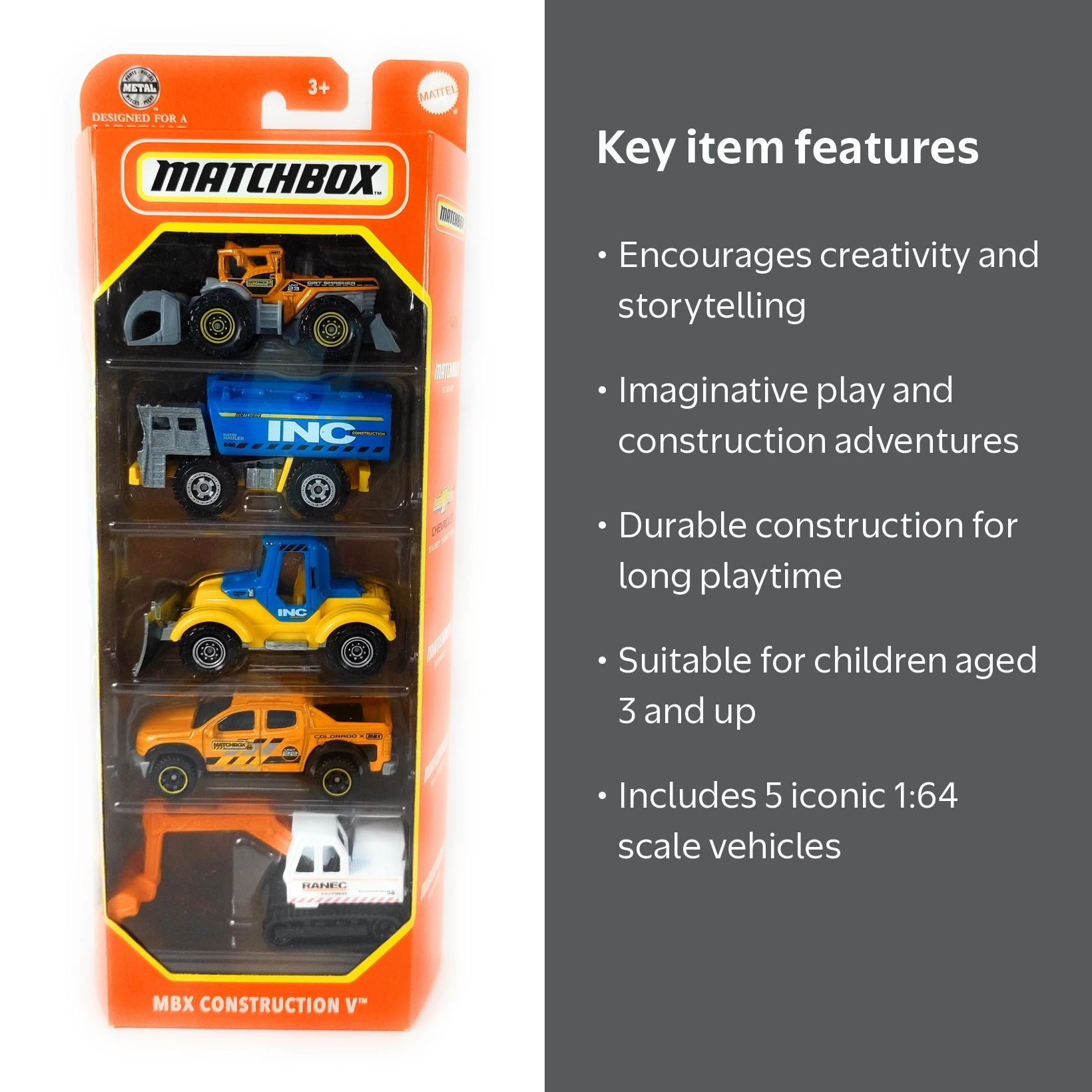 Matchbox MBX Construction V Play Vehicles, 5 Count - Walmart.com