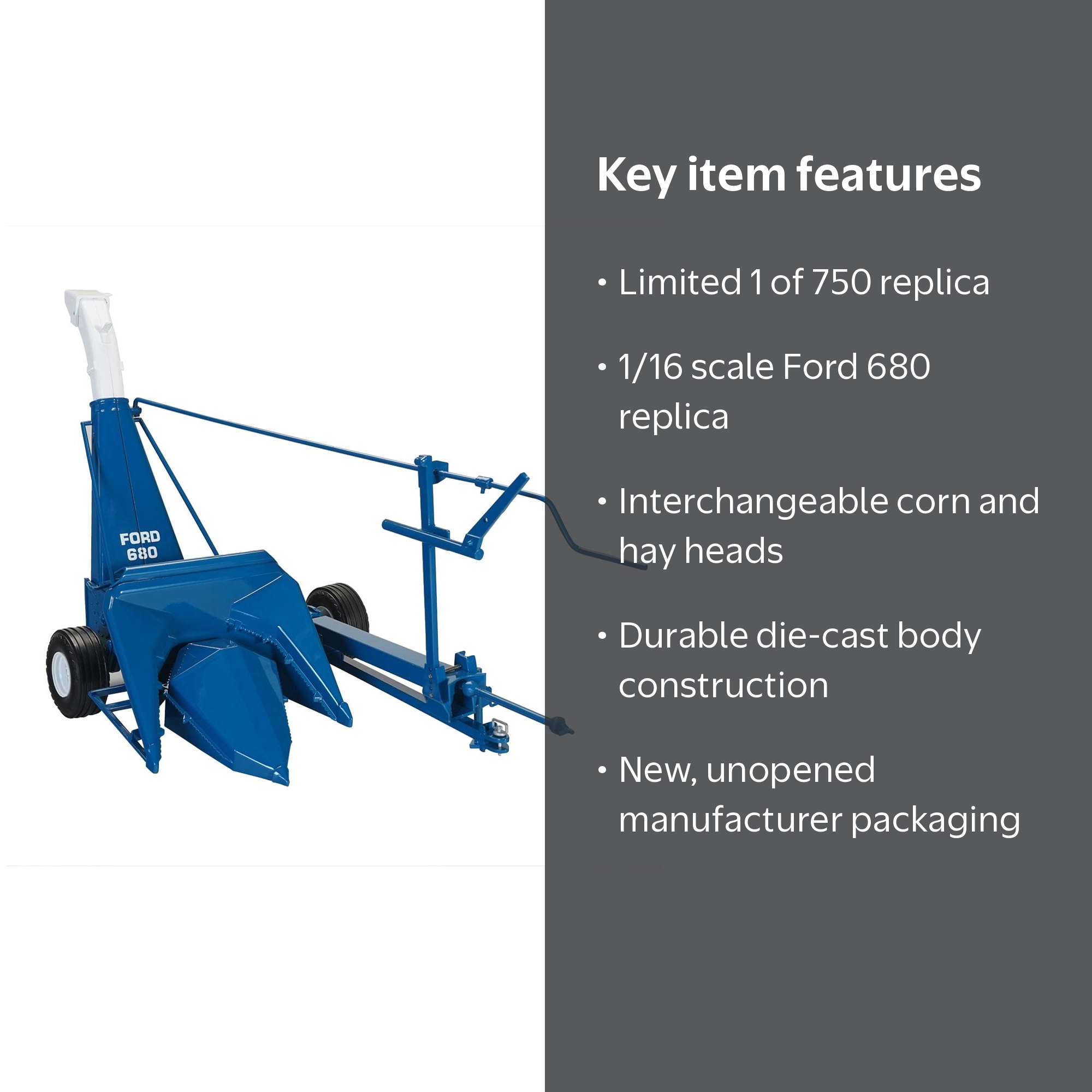 Ford 680 Forage Harvester with Hay Head and Corn Head Blue Classic