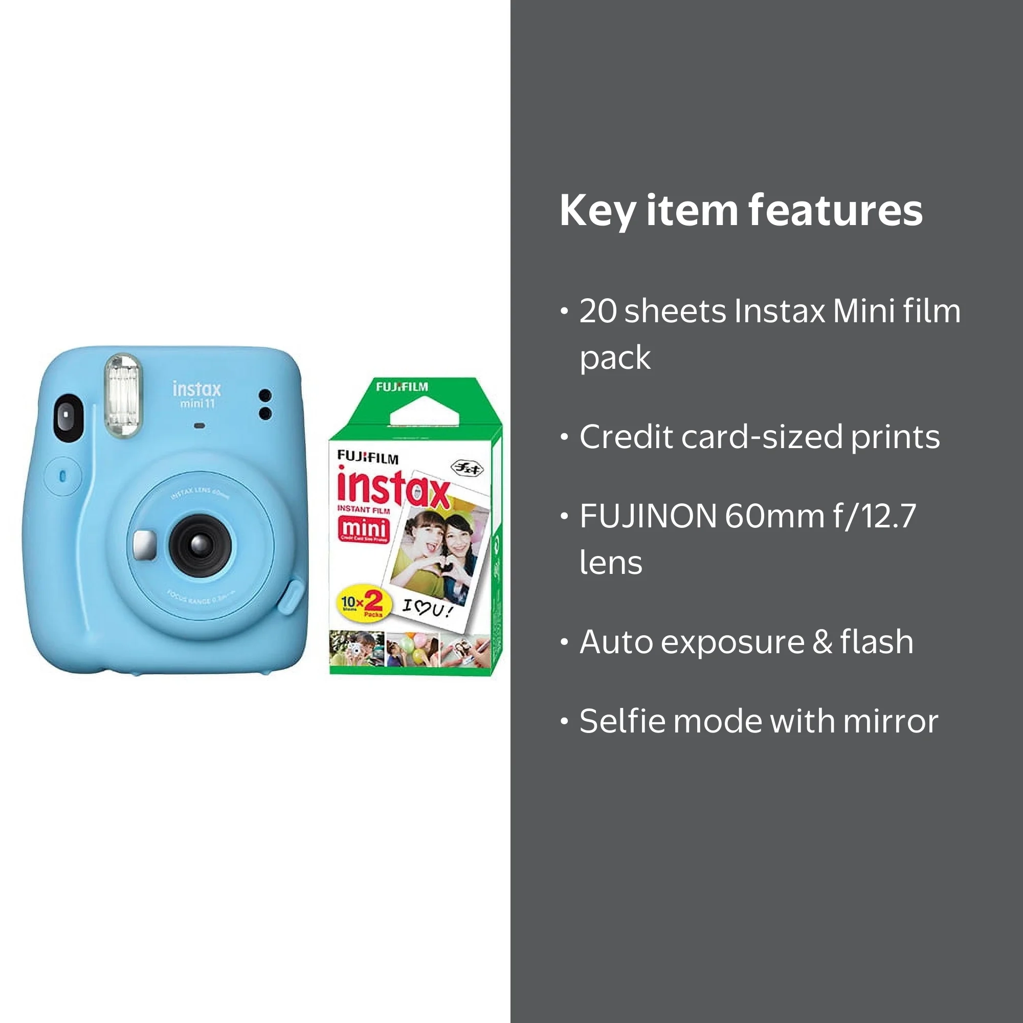 Fujifilm Instax Mini 11 Instant Fuji Film Camera Sky Blue + 20