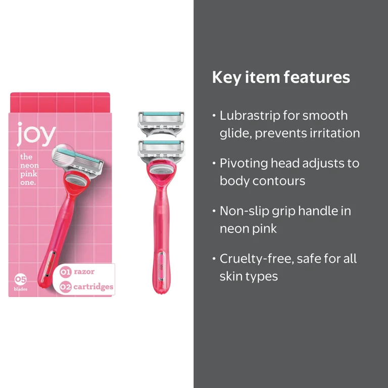 joy Razor for Women, 5 Blades, Manual Razor, Handle and 2 Razor