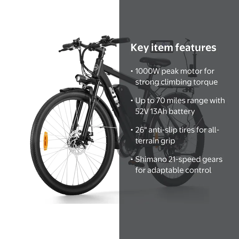 ZNH Electric Mountain Bike, 1000W Peak, 52V 13Ah Removable Battery