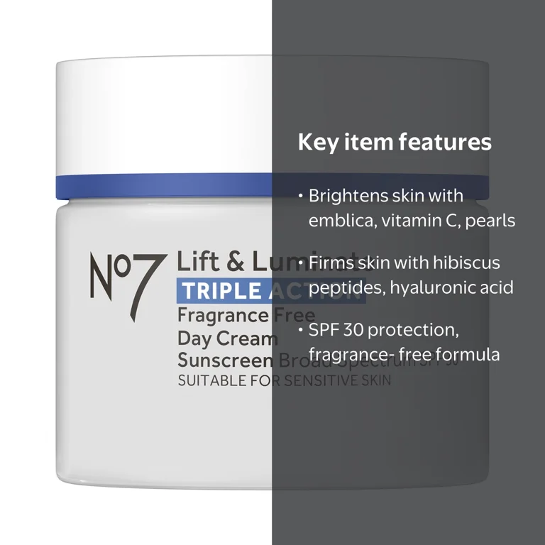No7 Anti-Age, Moisturizing & Luminate Triple Action Day Cream, SPF