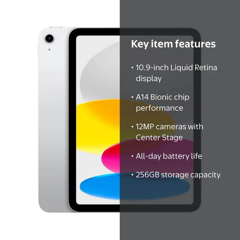 2022 Apple iPad 10.9-inch, Wi-Fi, 256GB, Silver, 10th Gen
