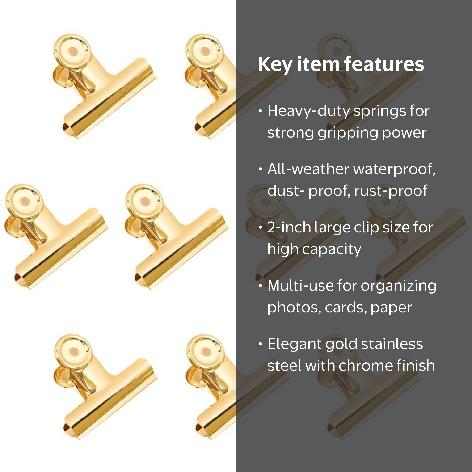 Gold Binder Clips, Coideal 10 Pack 2 Inch Stainless Steel Large