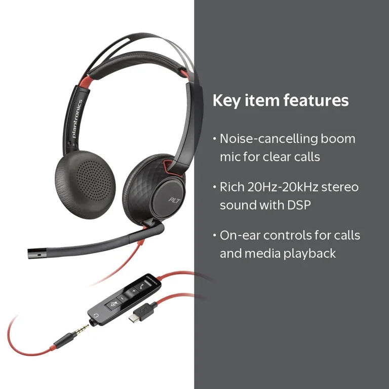 Poly Blackwire 5220 Stereo USB-C Headset +3.5mm Plug + USB-C/A