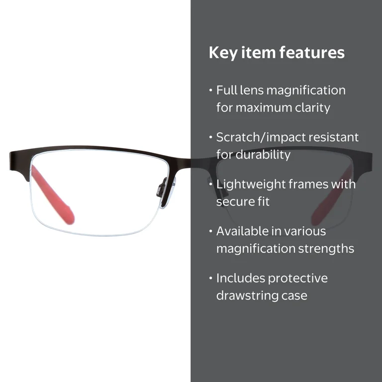 Ironman Rectangle Gunmetal Reading Glasses 1.25 - Walmart.com