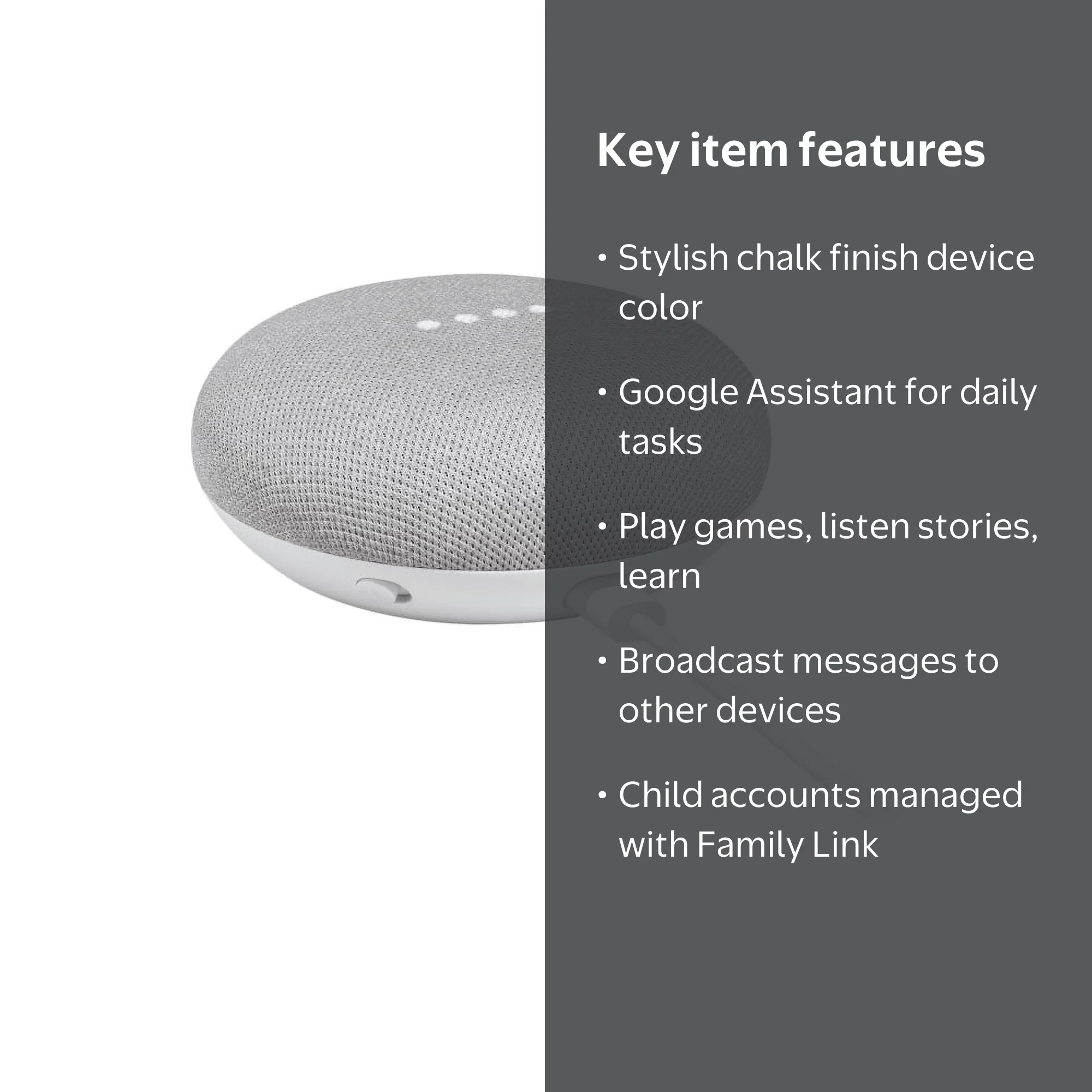Google Home Mini - Chalk, Smart Audio with Voice Assistant