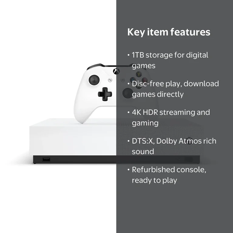 Restored Microsoft Xbox One S 1TB All-Digital Edition Console Disc