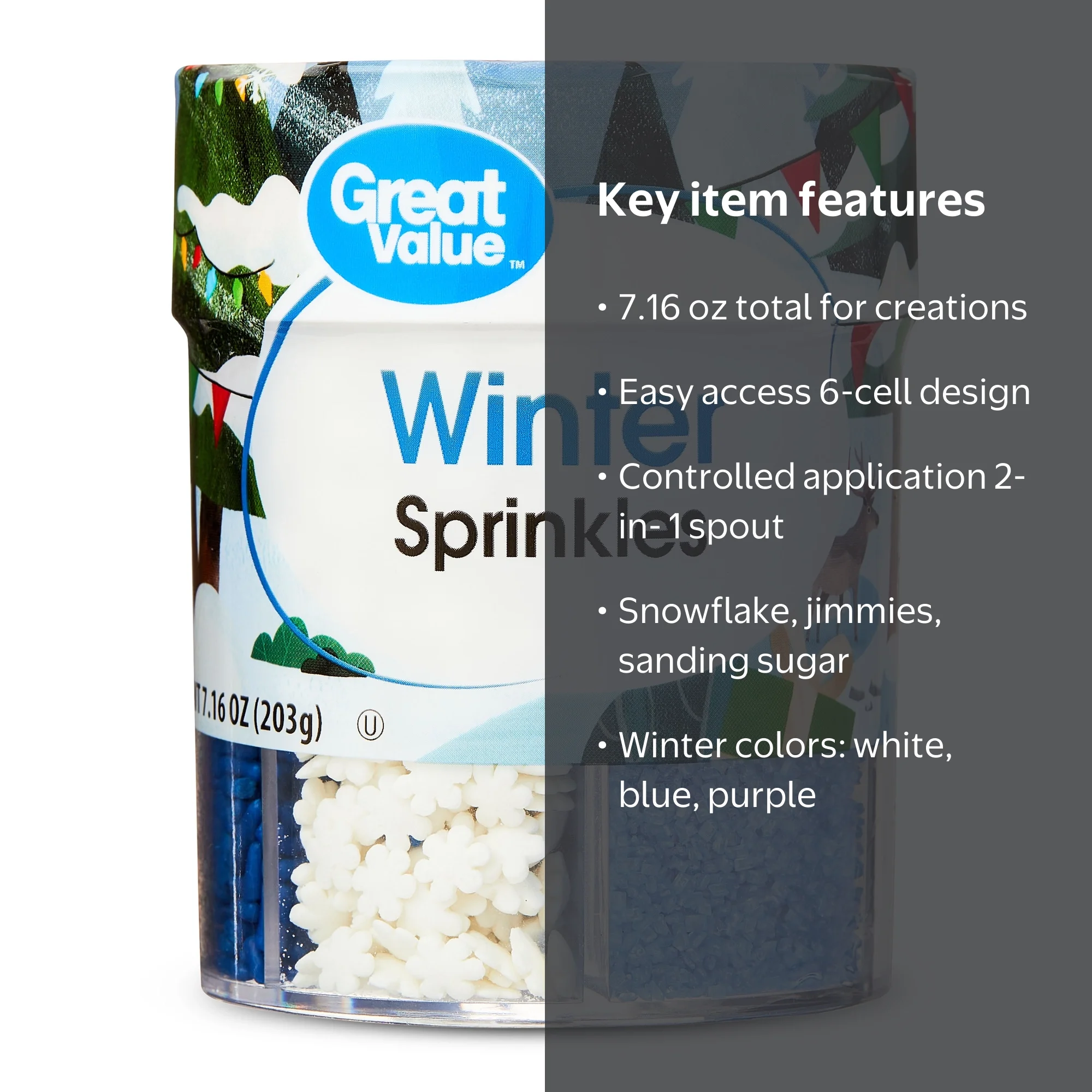 【sprinkles】ガダルキヴィール　クッペル　新品 Great Value 6-Cell Winter Sprinkle Assortment, 7.16 oz - Walmart.com