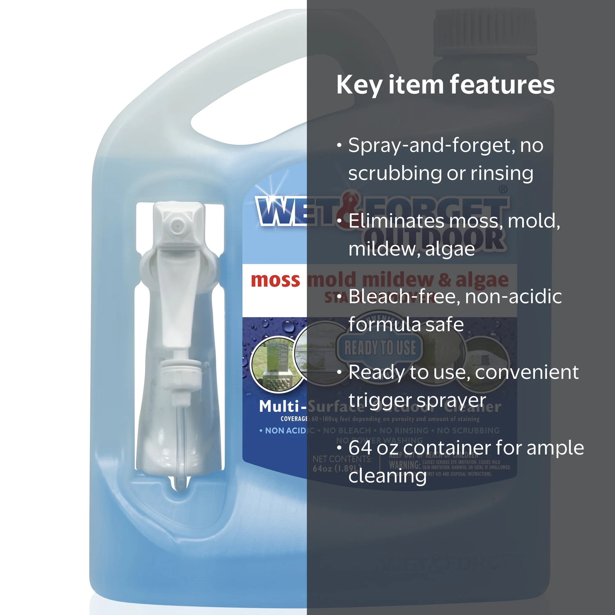 Wet & Forget, Outdoor Moss Mold Mildew Algae Stain Remover, 64 oz
