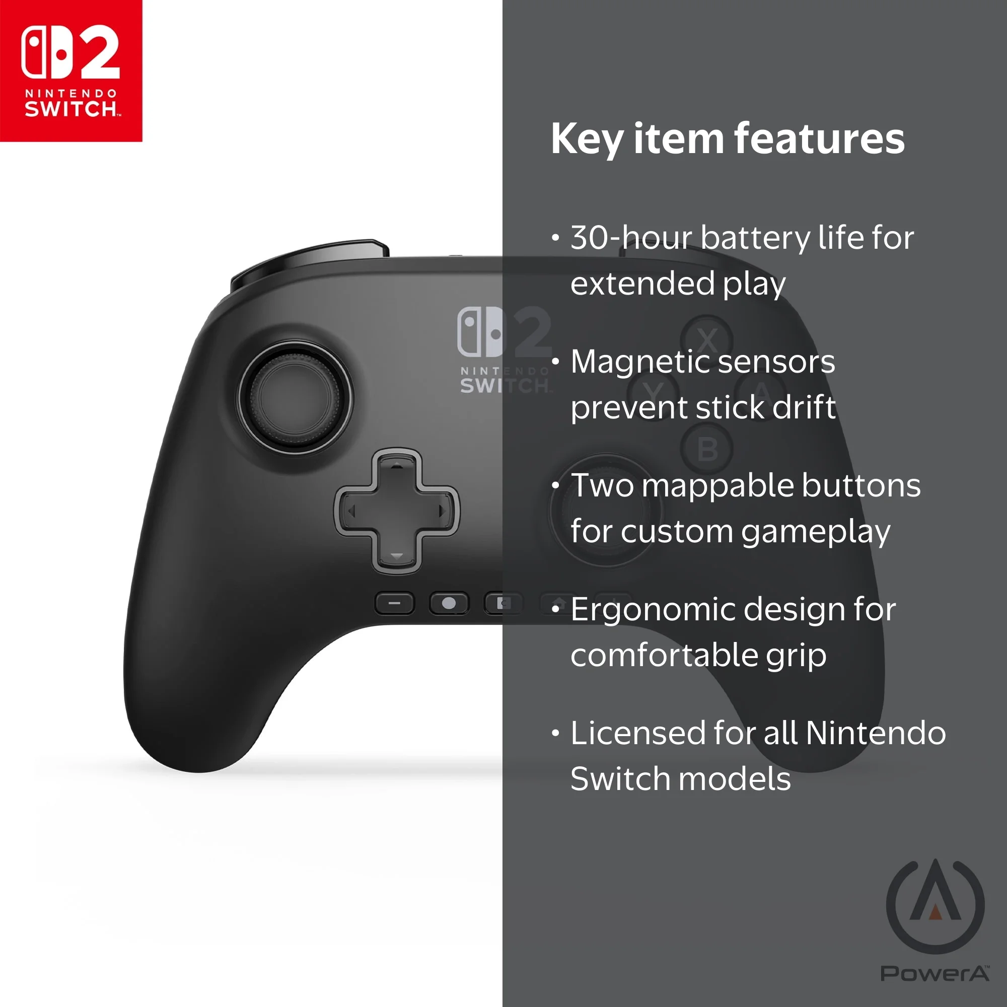 PowerA, Wireless Controller for Nintendo Switch 2, Black - Walmart.com