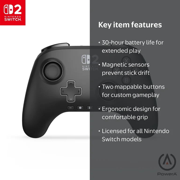 PowerA, Wireless Controller for Nintendo Switch 2, Black - Walmart.com