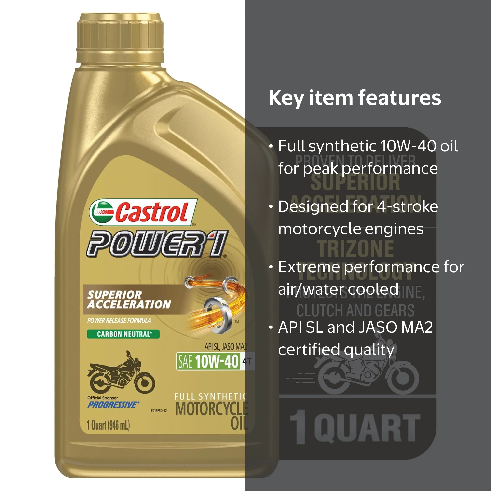 Castrol Power1 4T 10W-40 Synthetic Motorcycle Oil, 1 Qt - Walmart.com