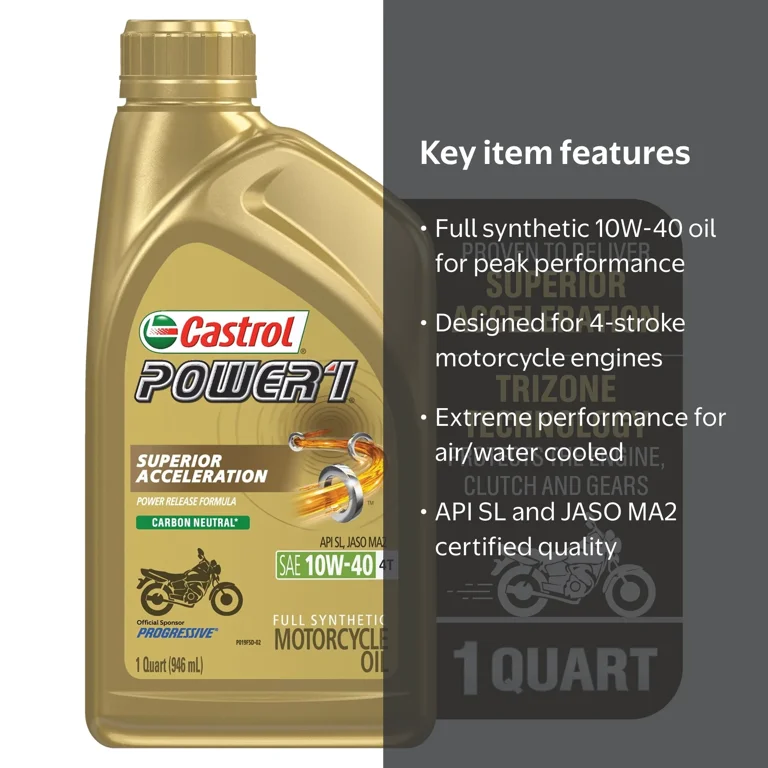 Castrol Power1 4T 10W-40 Synthetic Motorcycle Oil, 1 Qt - Walmart.com