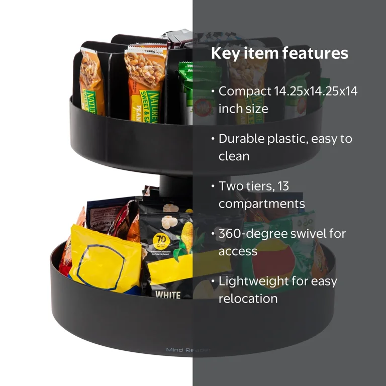 Mind Reader 2-Tier Snack Carousel, Countertop Organizer, Black