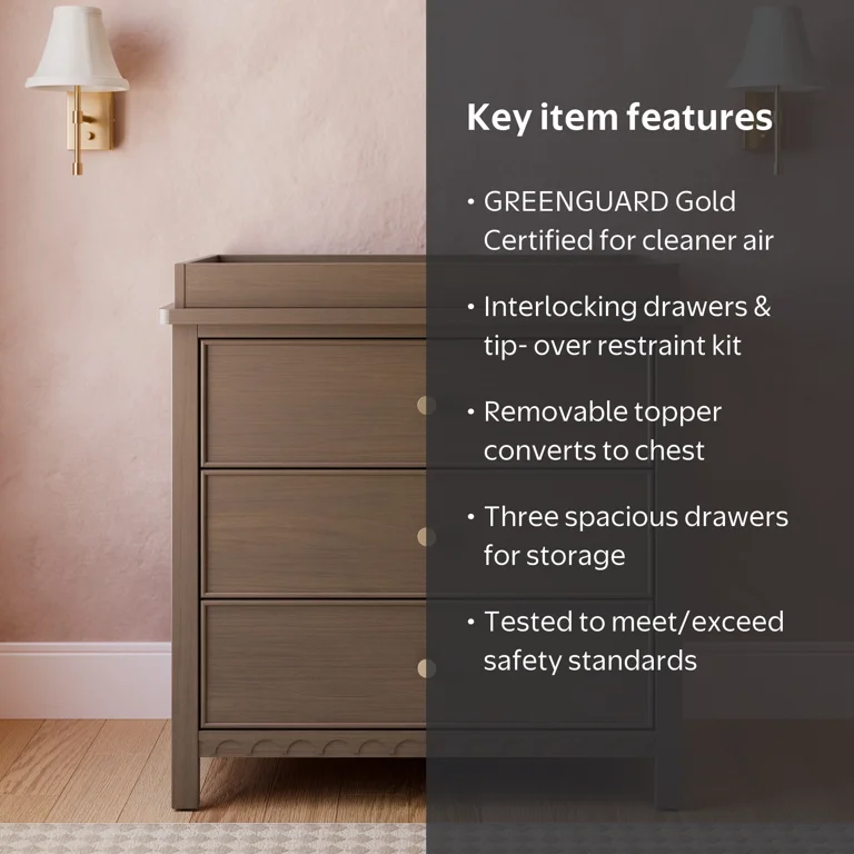 Graco Sasha 3 Drawer Chest with Changing Topper, Hazelnut Graco Sasha 3 Drawer Chest with Changing Topper, Hazelnut