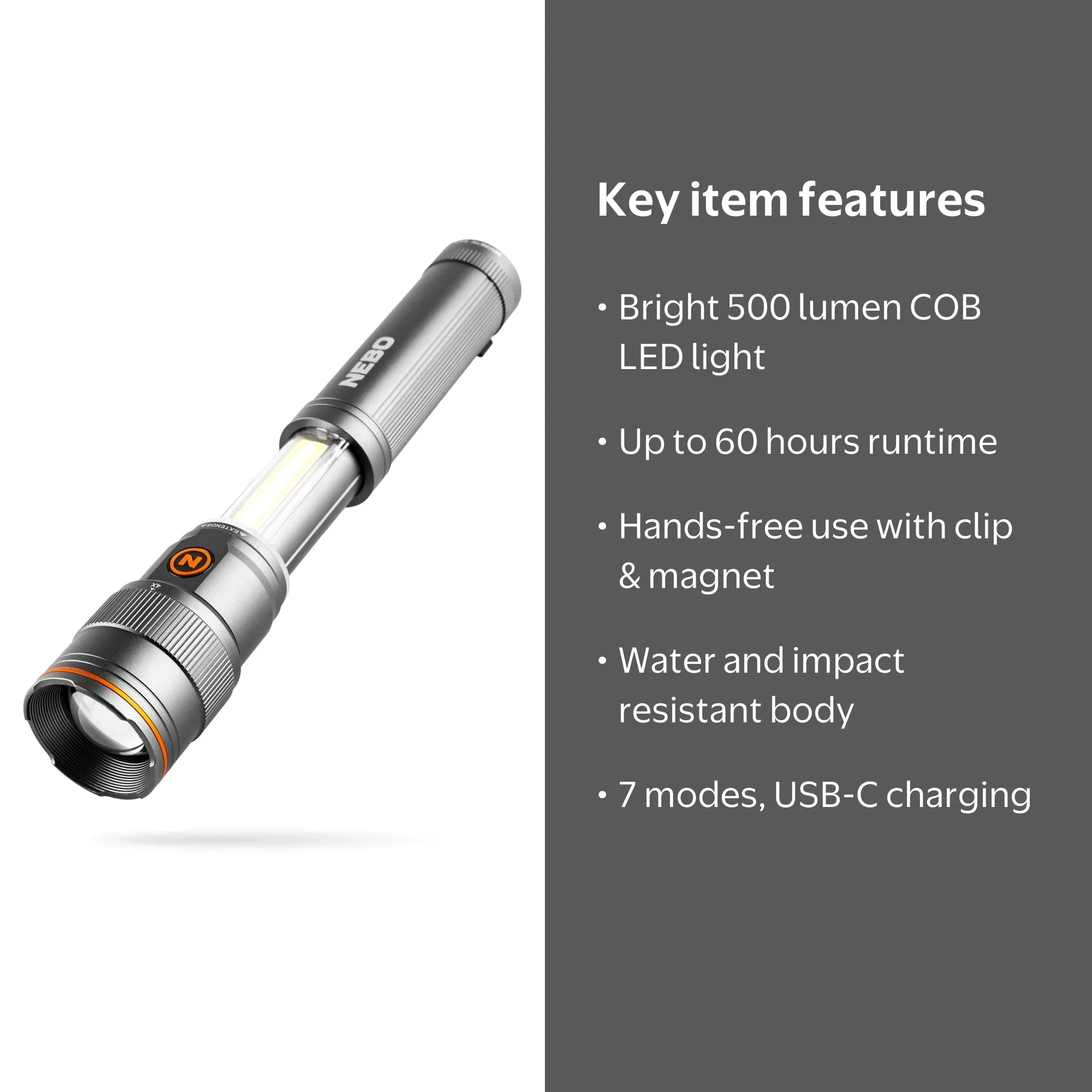 nebo flashlight charging instructions 3 Piece Rechargeable Essentials Kit button mode selector allows you to easily select and cycle through light modes NEBO Franklin Slide 500 Lumen