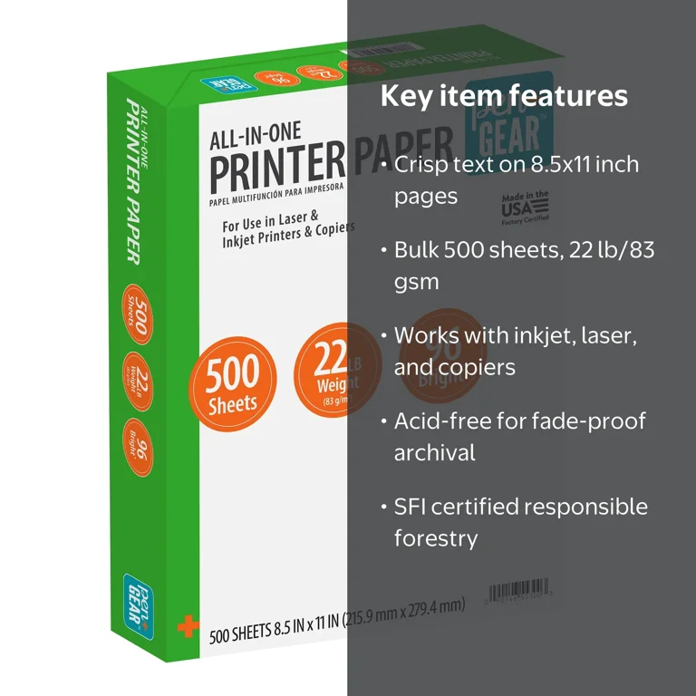 Pen+Gear Copy Paper, 8.5 x 11 inches, 96 Bright, 22 lb, 500 Sheets