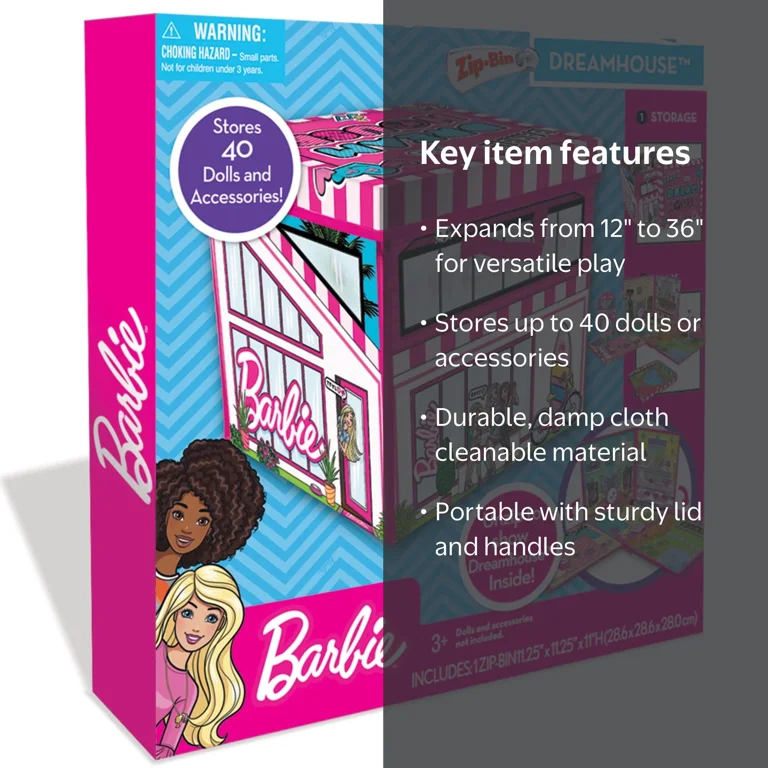 Barbie ZipBin 40 Doll Dreamhouse Toy Storage Box & Playmat