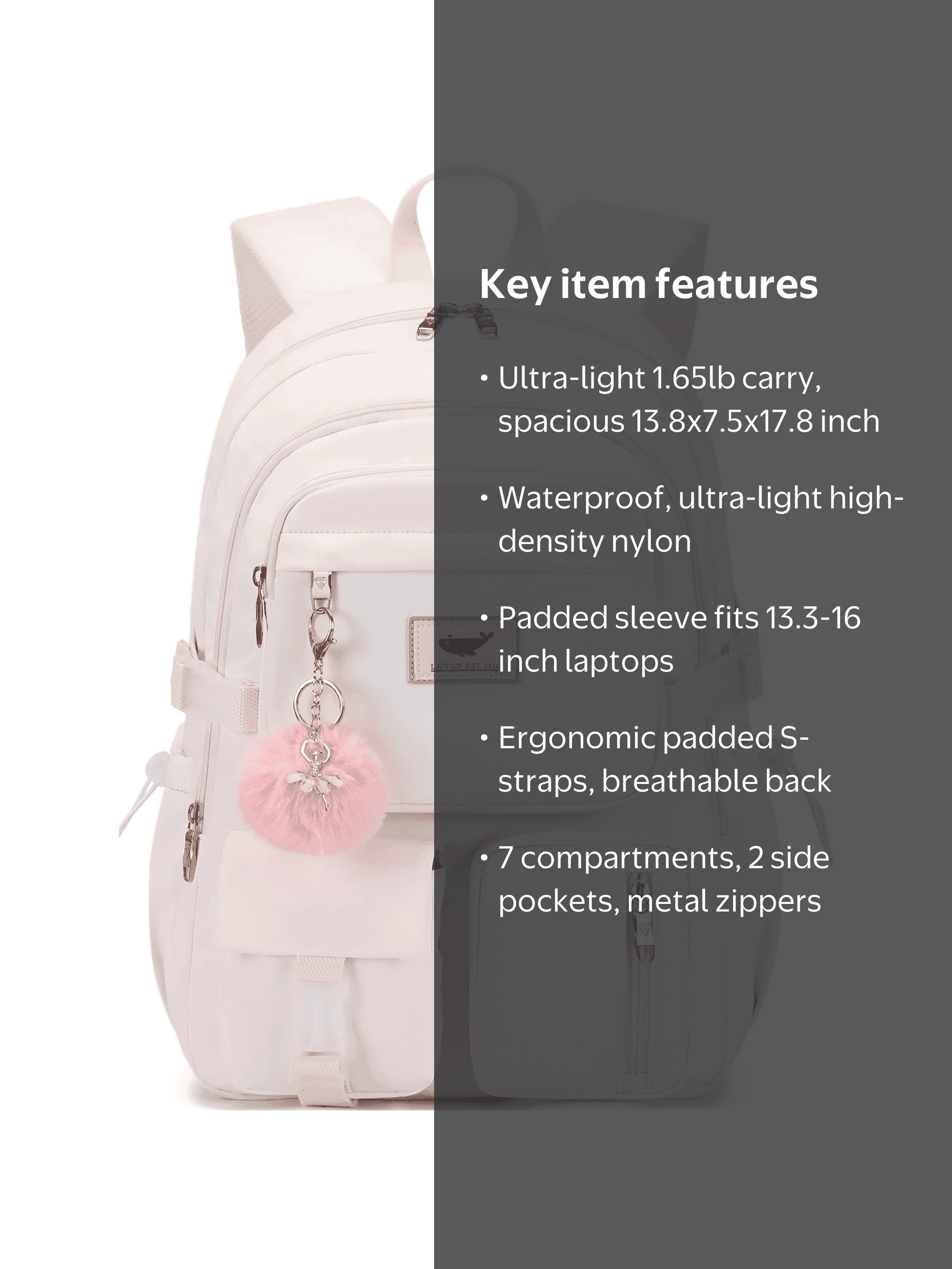 access white light diamond laptop backpack 17" Wholesale Patch | 11 Colors | Padded Back handed top closure system LIGHT FLIGHT Travel Laptop Backpack