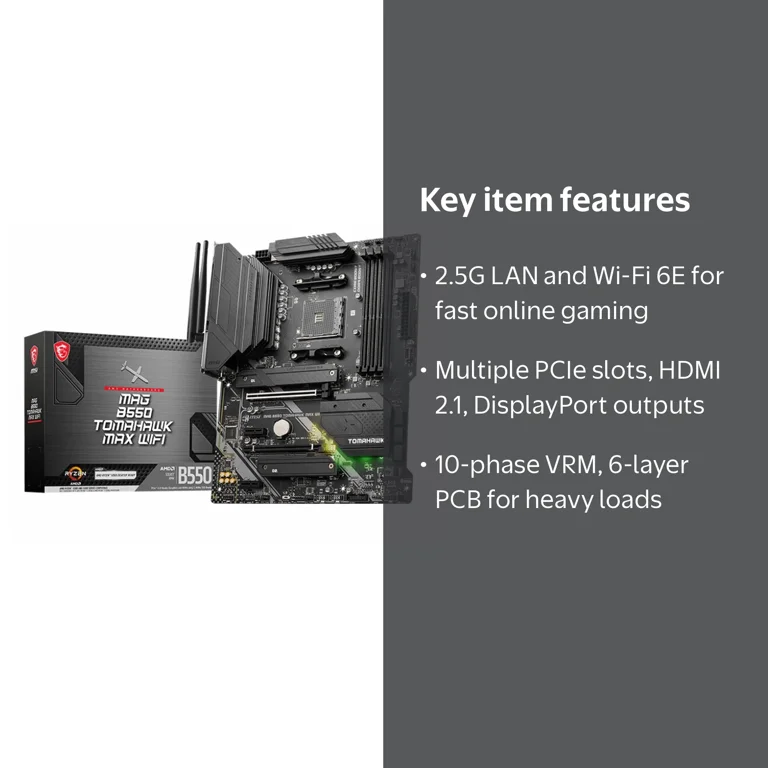 MSI MAG B550 Tomahawk MAX WiFi Gaming Motherboard, AMD AM4, DDR4