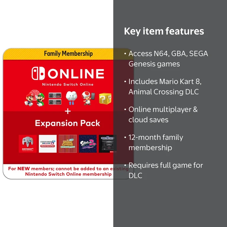 Nintendo Switch Online 12 Month Family Membership + Expansion Pack