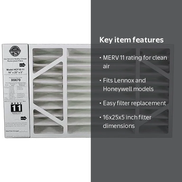 Lennox 16x25x5 X6670 MERV 11 HVAC Furnace Filter, Air Size Fit for