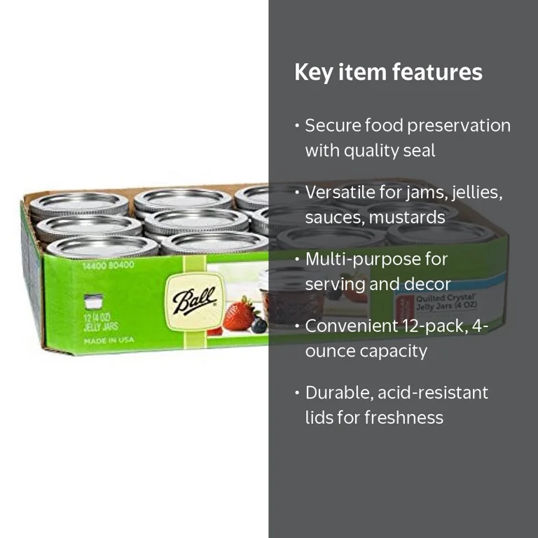 Ball 4oz Quilted Jelly Jars, Regular Mouth, Glass, Set of 12 with