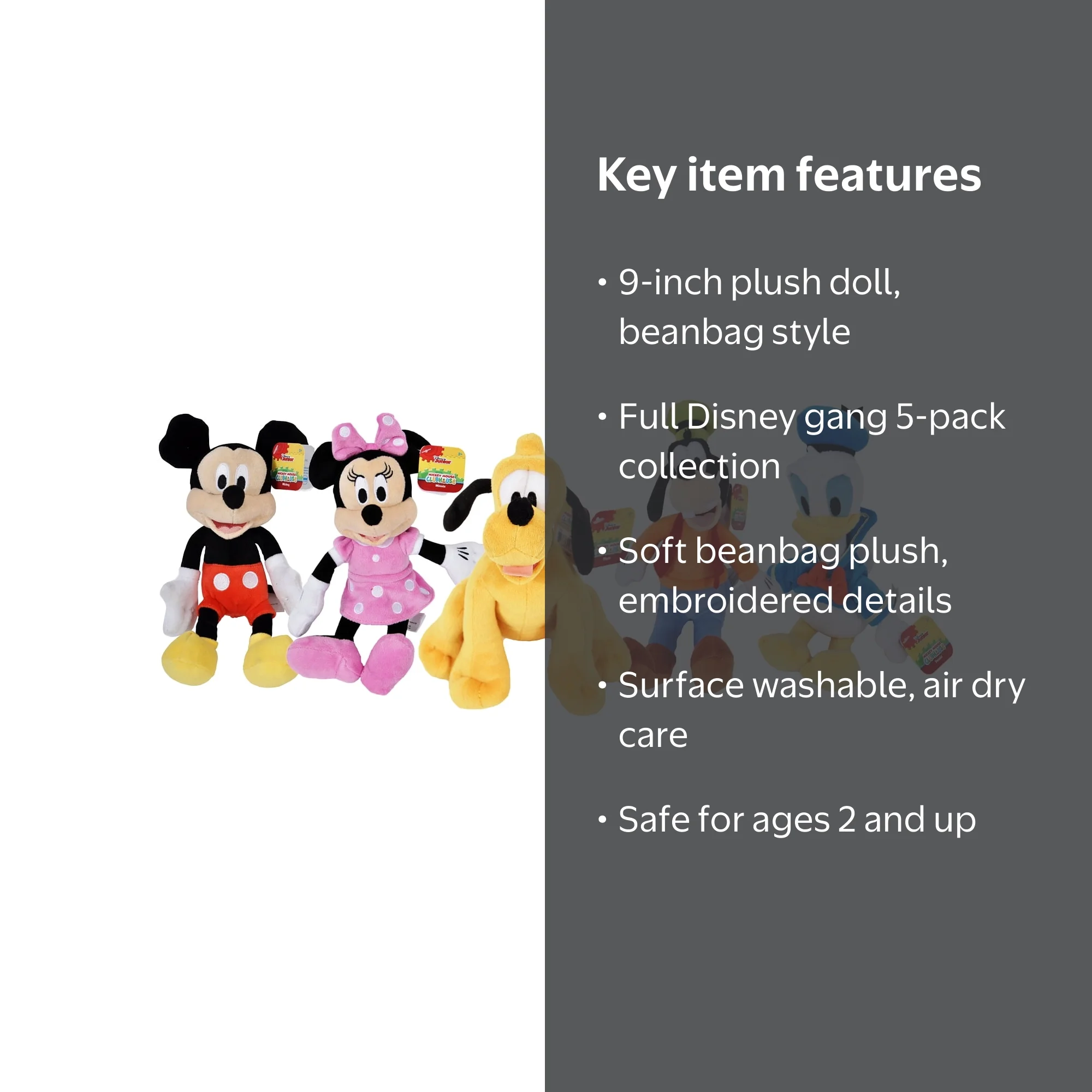 Disney 5-Pack Plushies Set - Mickey, Minnie, Donald, Pluto, Goofy