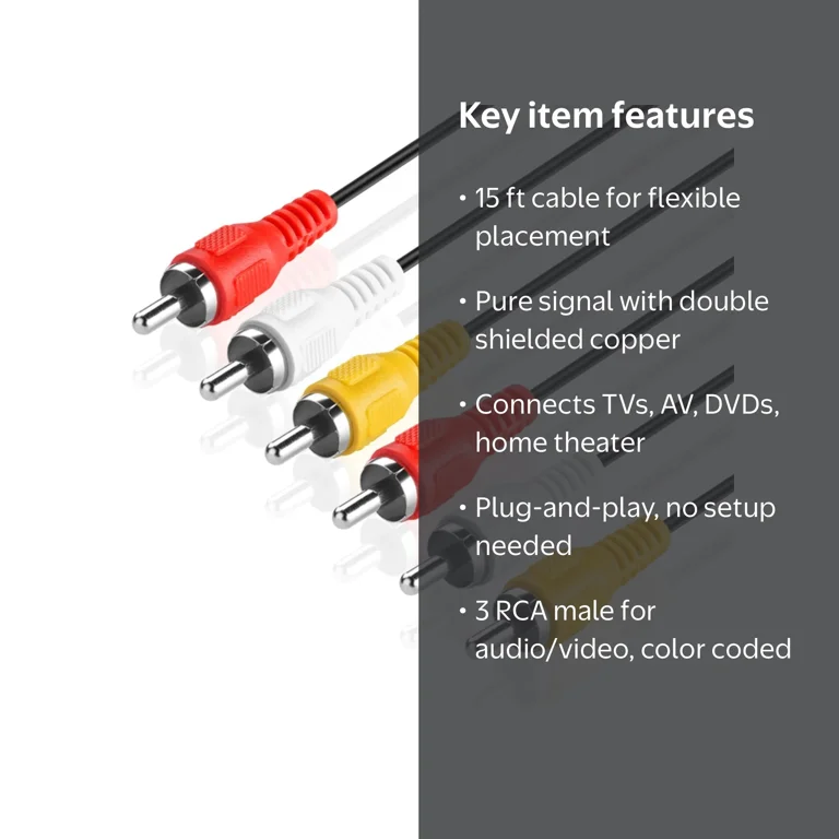 TNP 3 RCA 15 FT Audio Video Cable - Superior Sound, Dual Shielded