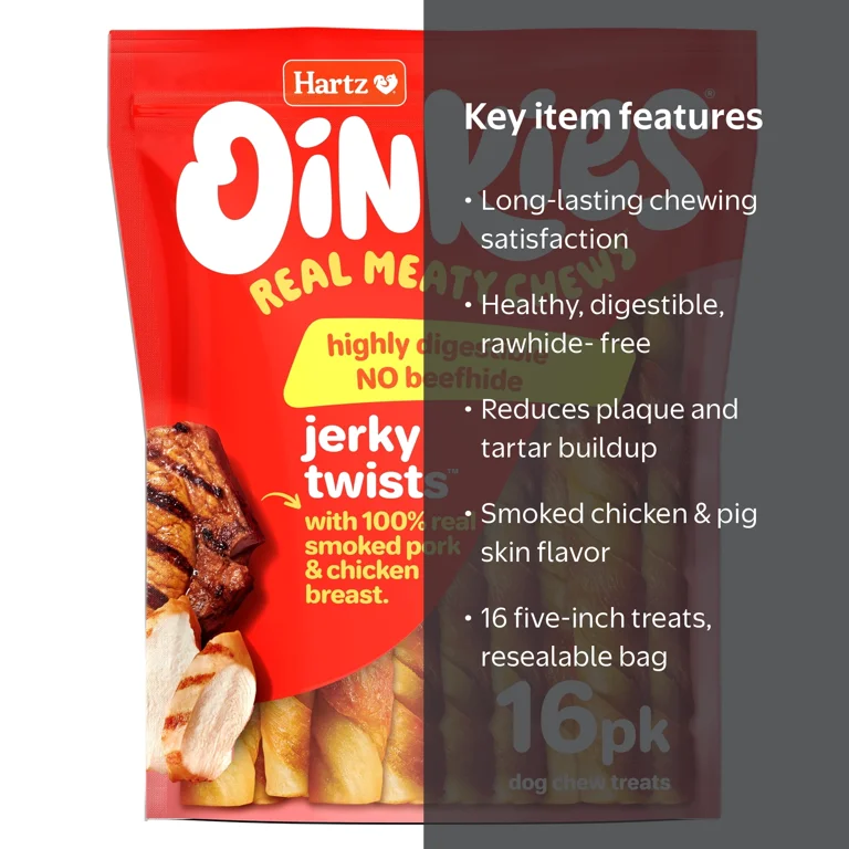 Hartz Oinkies Jerky Twists Chicken Wrapped Smoked Pig Skin Twists