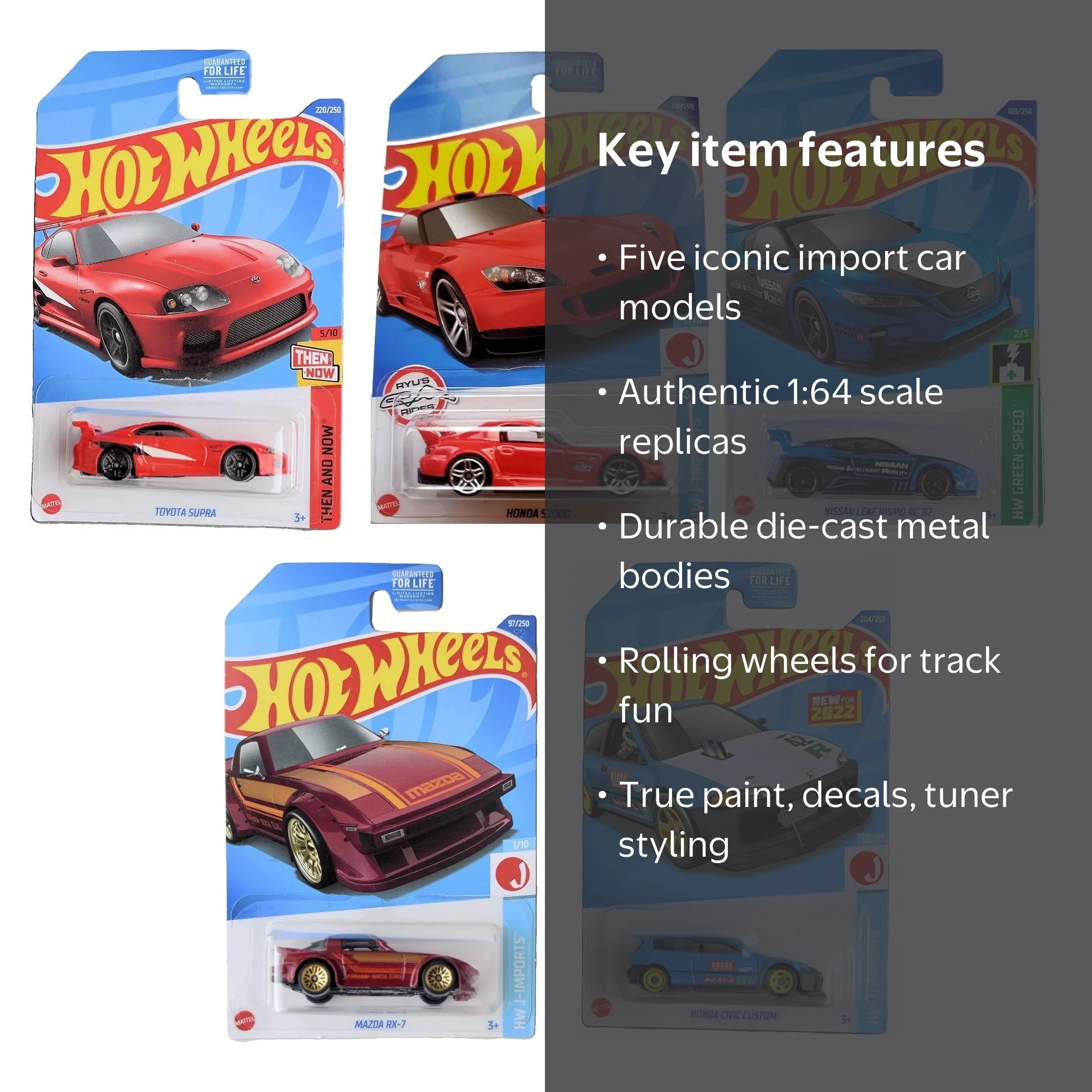 Hot Wheels 2022 Import Tuner Set of 5 Diecast Vehicles from L2593