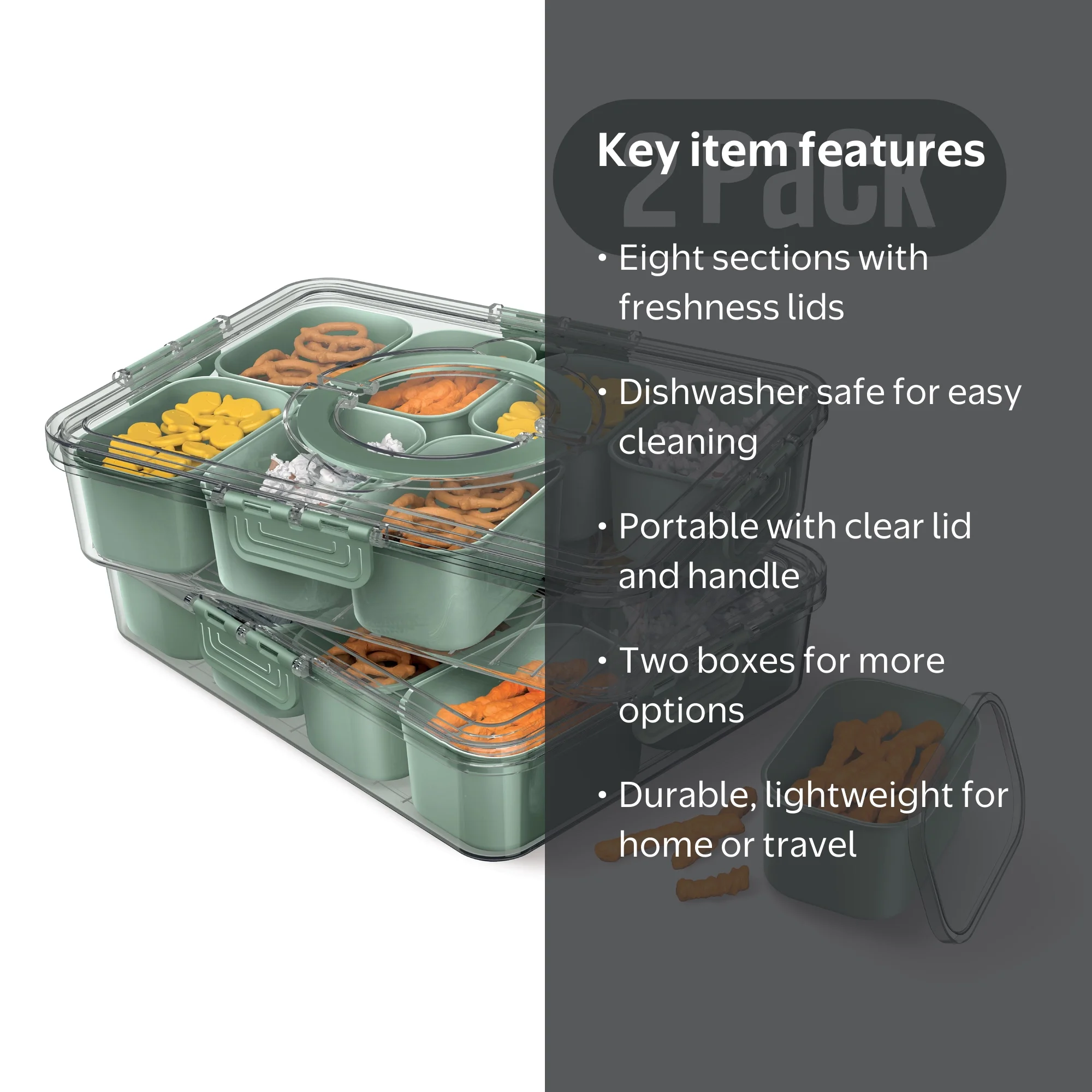 Cook With Color 2-Pack 8-Compartment Snackle Box, Charcuterie and