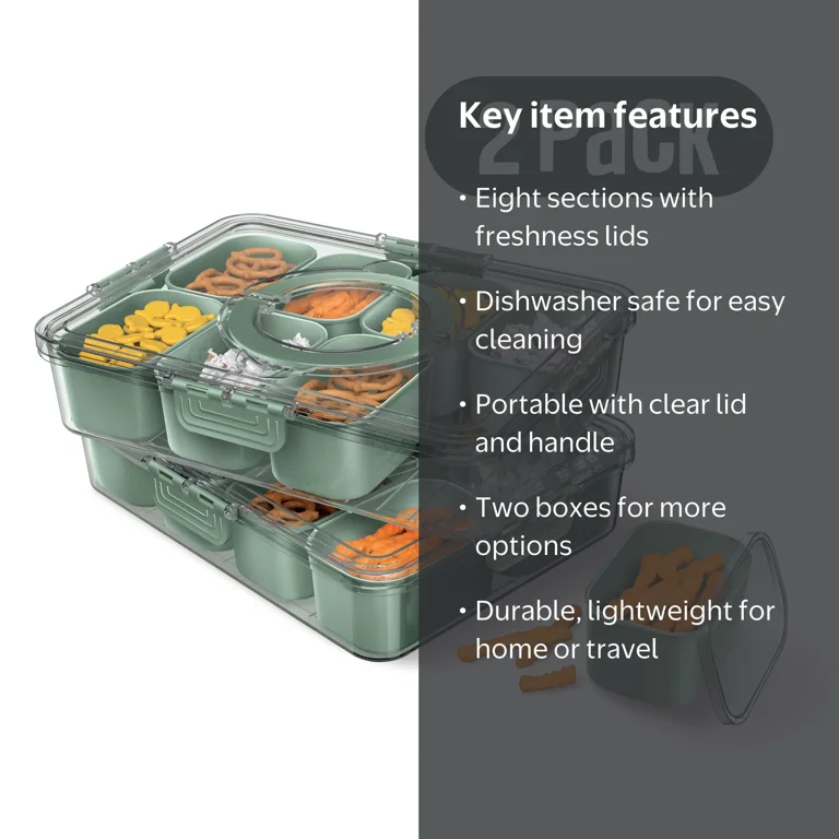 Cook With Color 2-Pack 8-Compartment Snackle Box, Charcuterie and