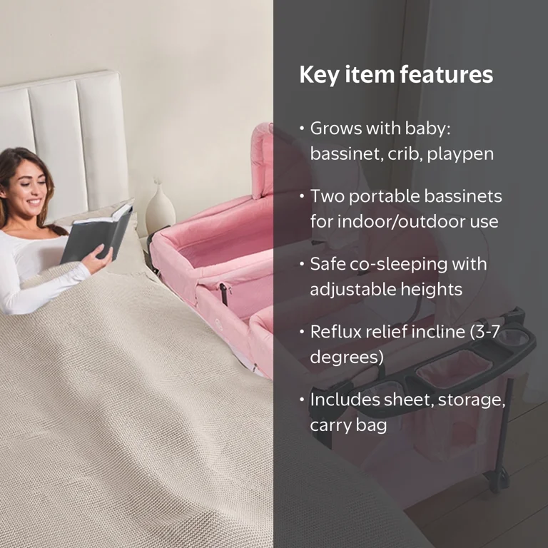 JOYMOR Twin Bassinet, Adjustable Height, Foldable Baby Bed