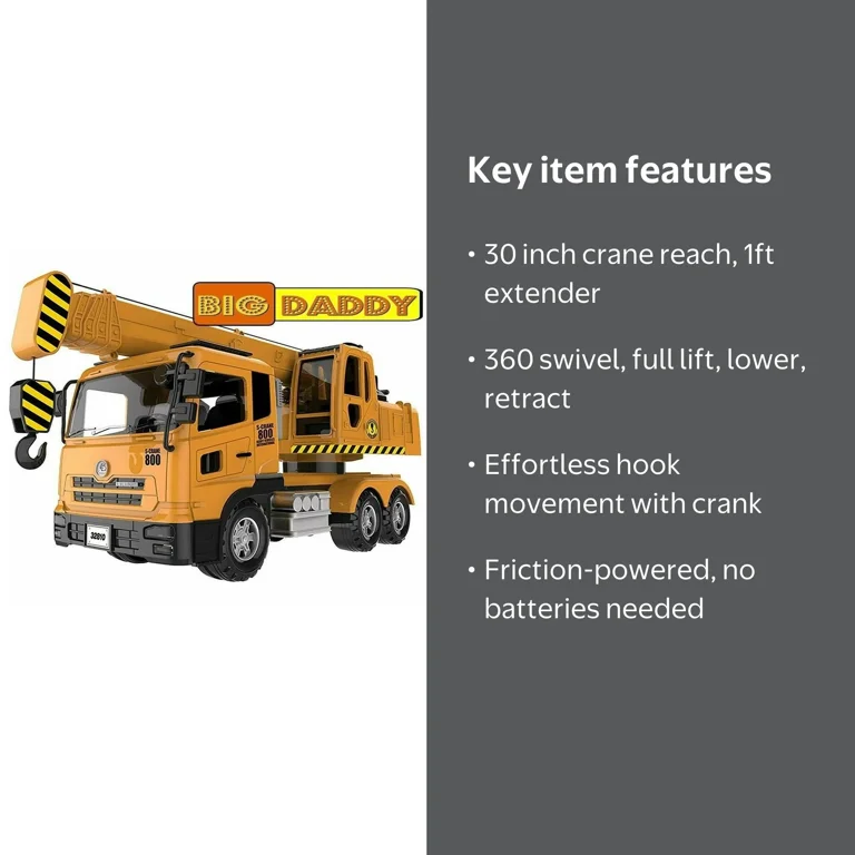 Big Daddy Toy Truck Crane 32810, Friction-Powered Crane with