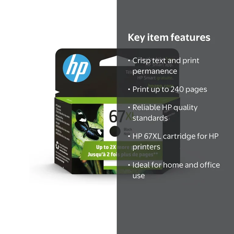 HP, Ink Cartridge, 67XL High Yield Black, Up to 240 pages