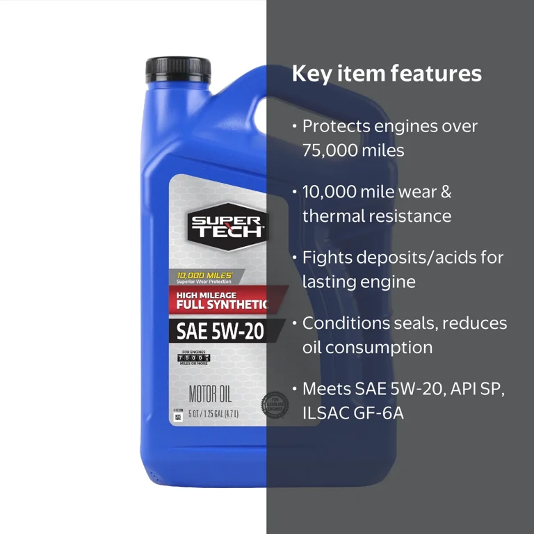 Super Tech High Mileage Full Synthetic SAE 5W-20 Motor Oil 5