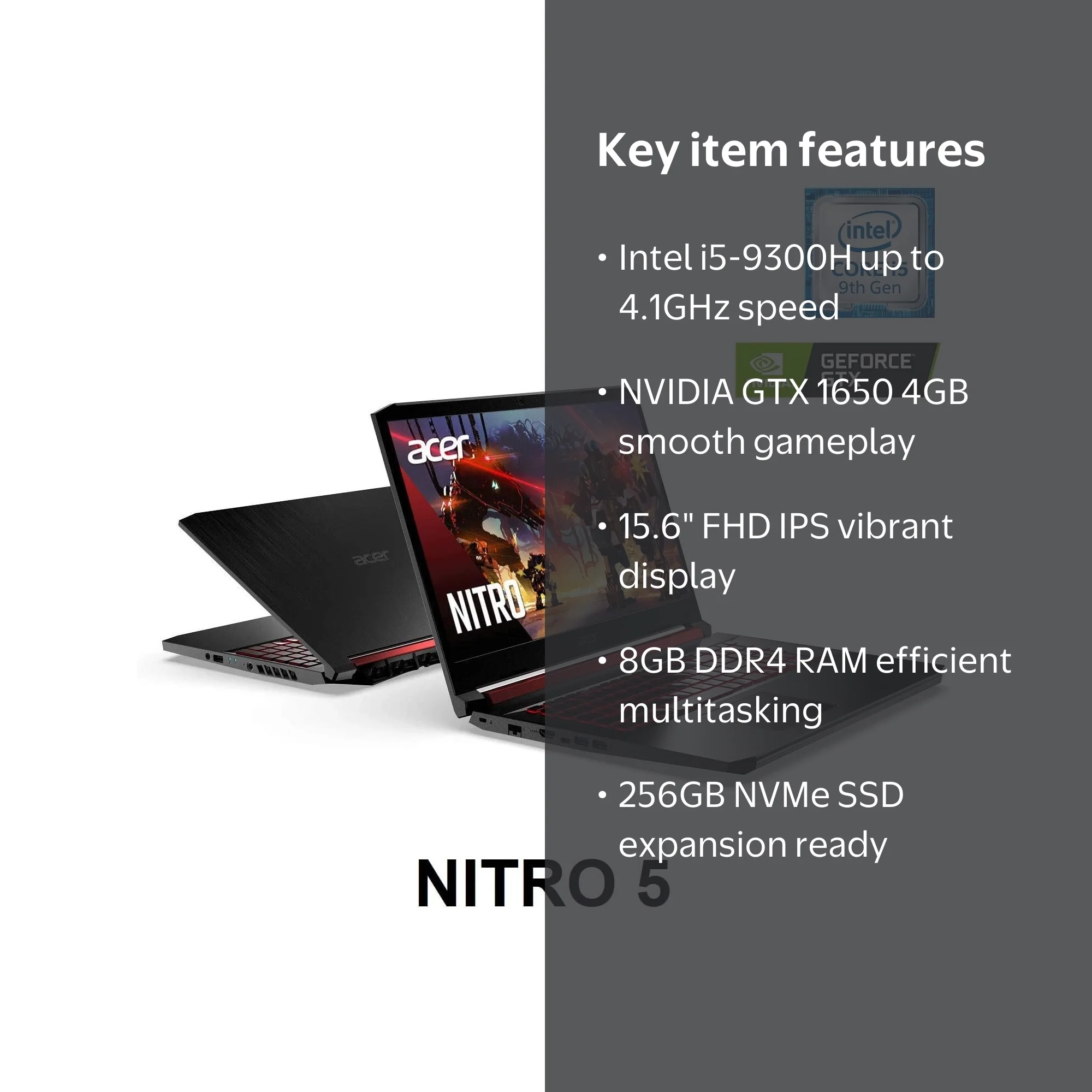 Acer Nitro 5 Gaming Laptop, 9th Gen Intel i5, NVIDIA GTX 1650